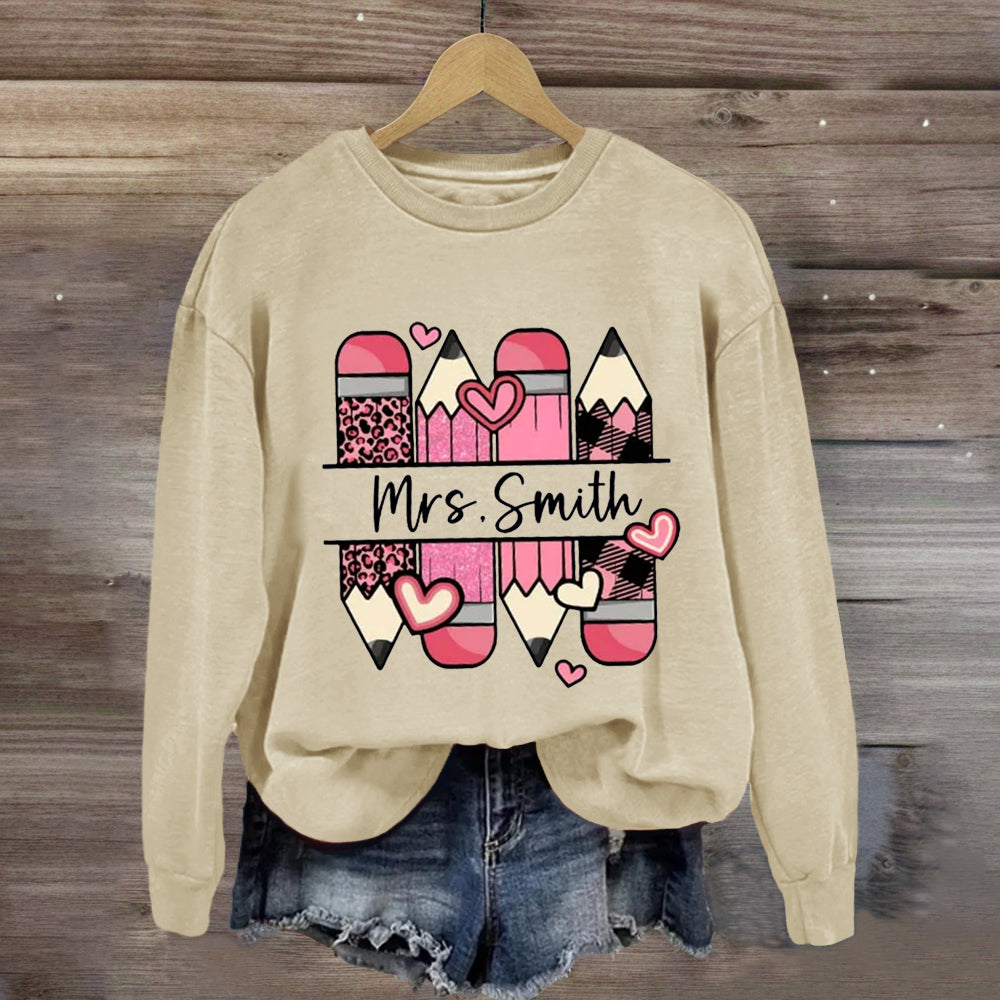 Personalized Name Pink Pencil Heart Sweatshirt