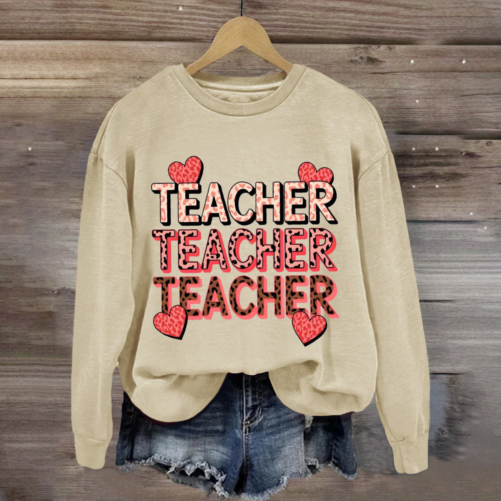 Valentine's Day Pink Heart Teacher Sweatshirt