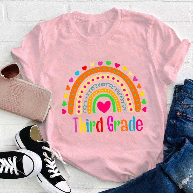 Personalized Colorful Heart Rainbow Teacher T-Shirt