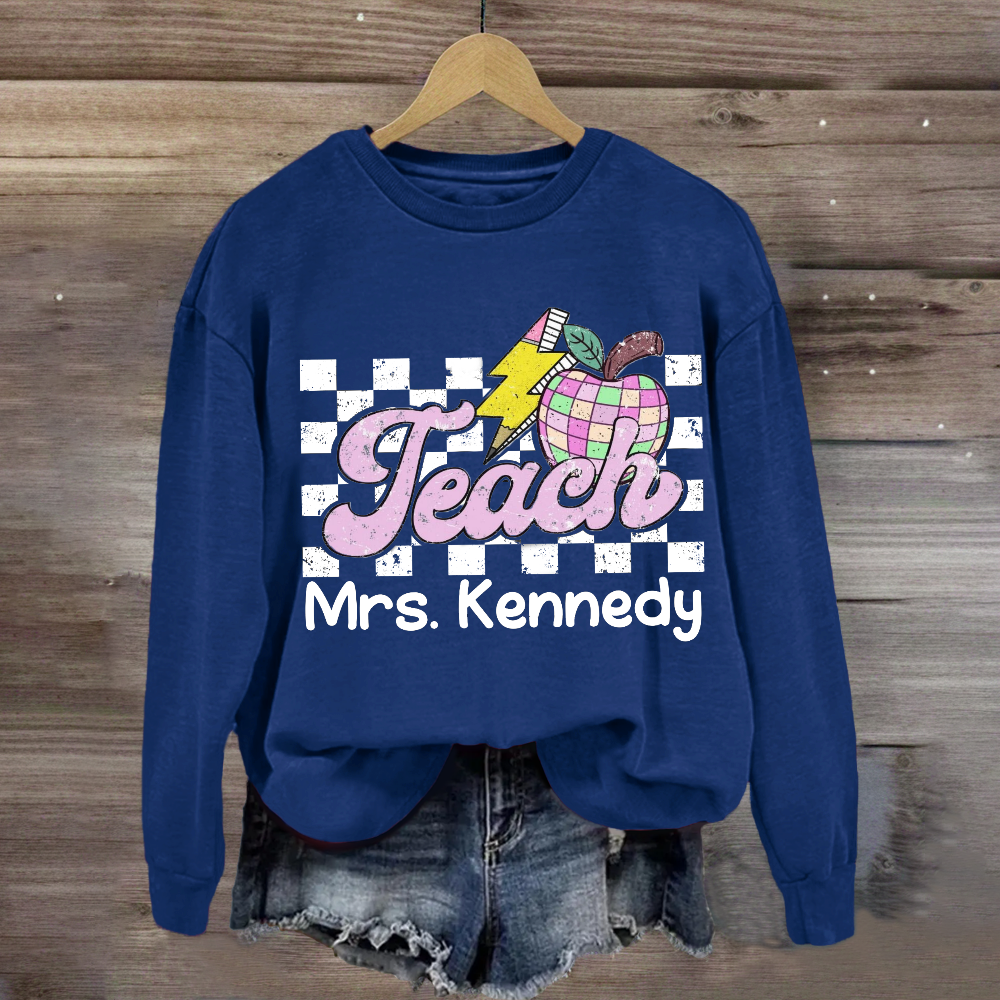 Personalized Teacher Name Retro Checkered Teacher Sweatshirt