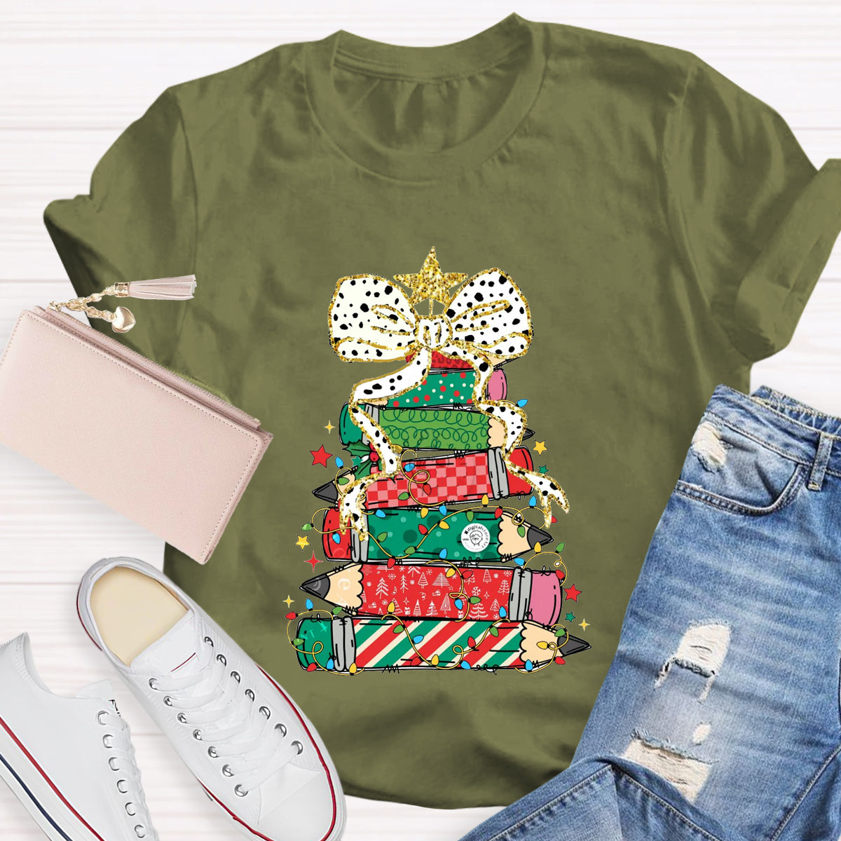 Pencil Tree  Bow Teacher T-Shirt