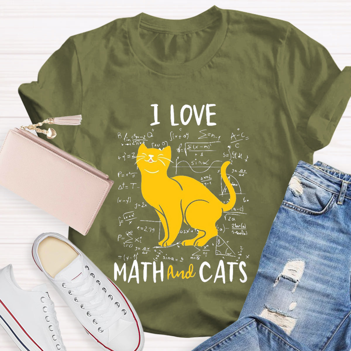 I Love Math And Cats Teacher T-Shirt