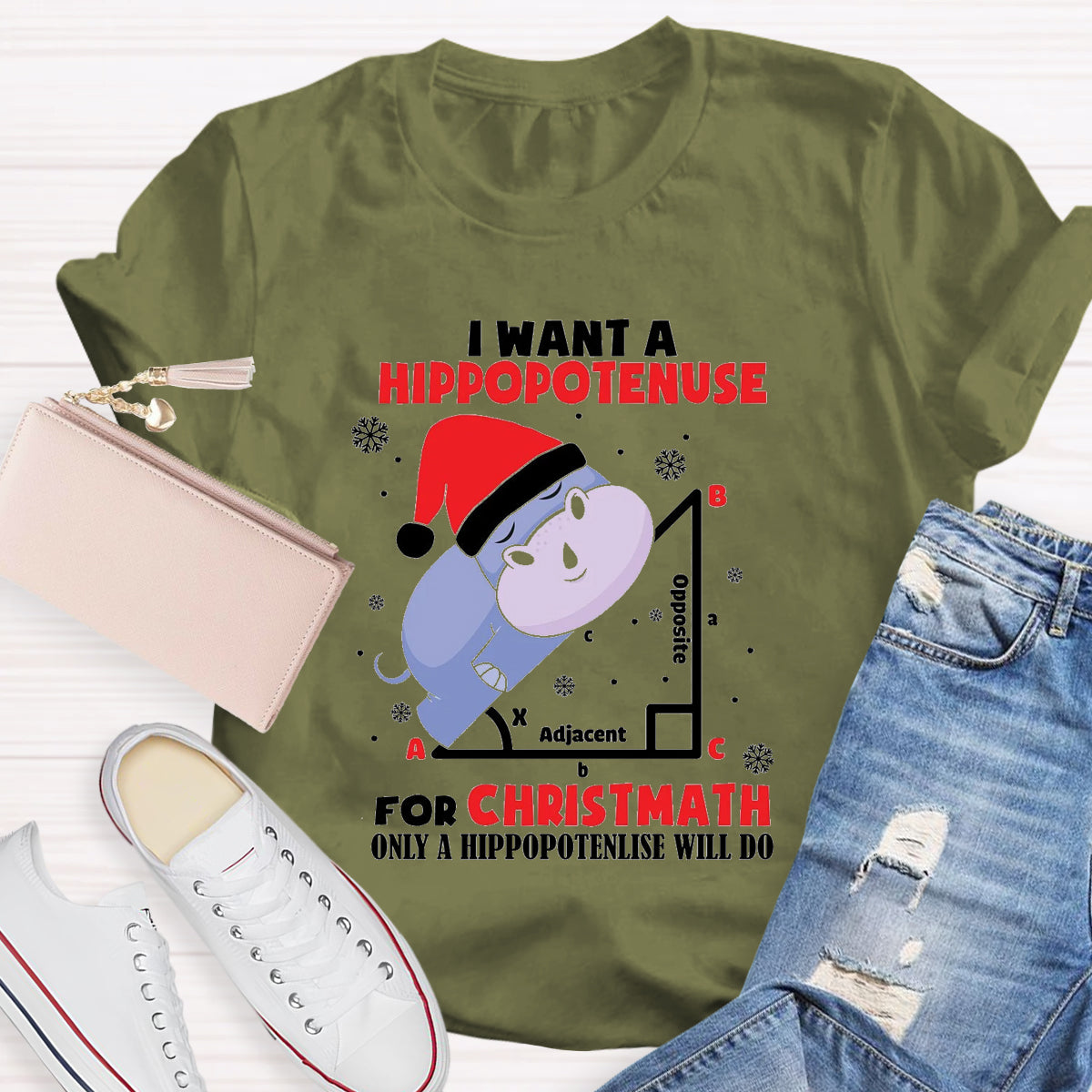 I Want A Hippopotenuse For Christmas Teacher T-Shirt