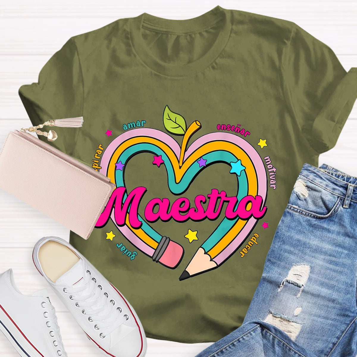 Maestra Pencil Apple Spanish Teacher T-Shirt