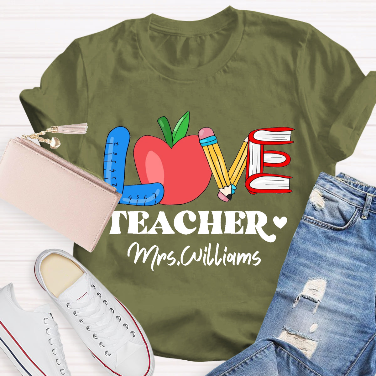 Personalized Name Love Teacher T-Shirt