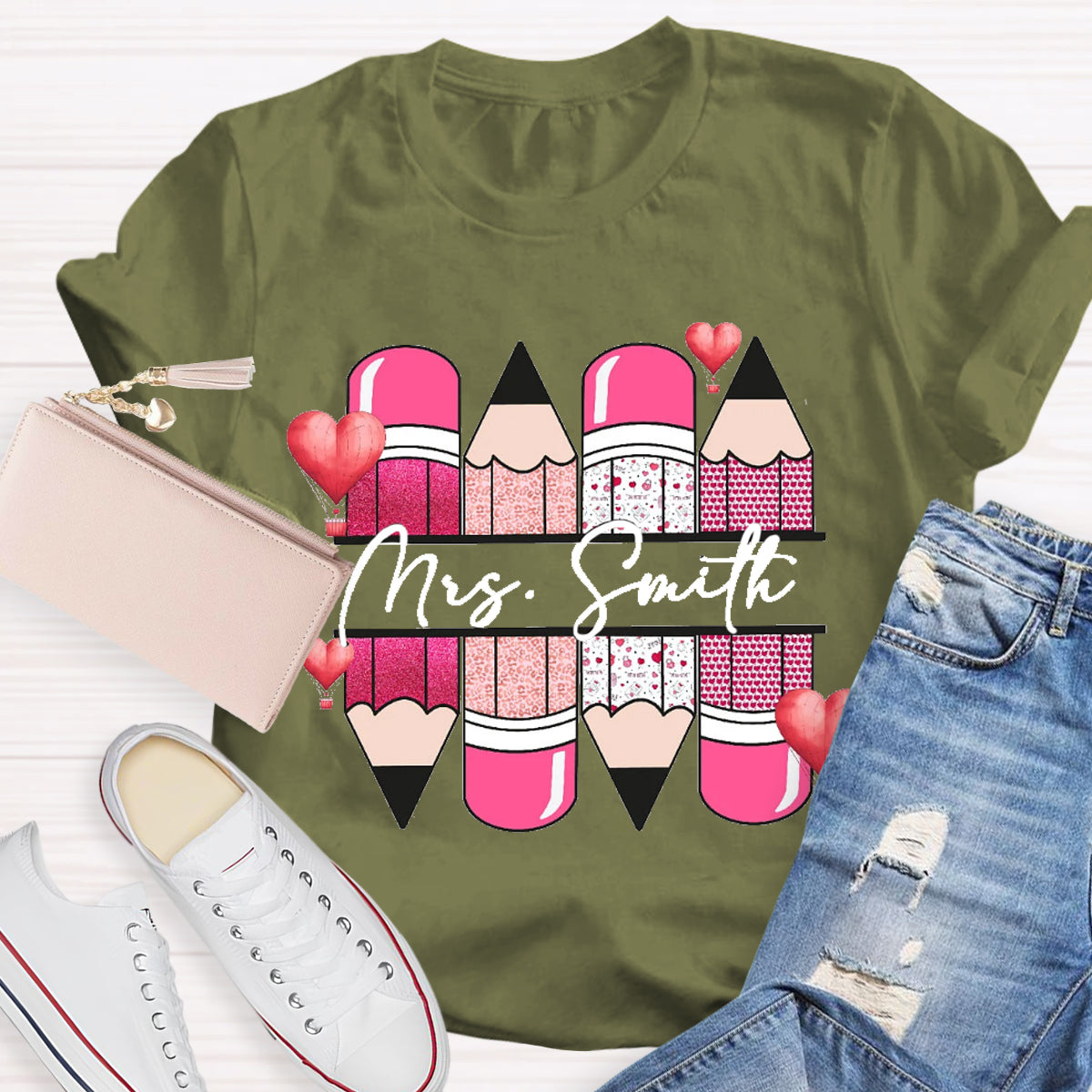 Personalized Name Pink Pencil Hot Air Balloon T-Shirt