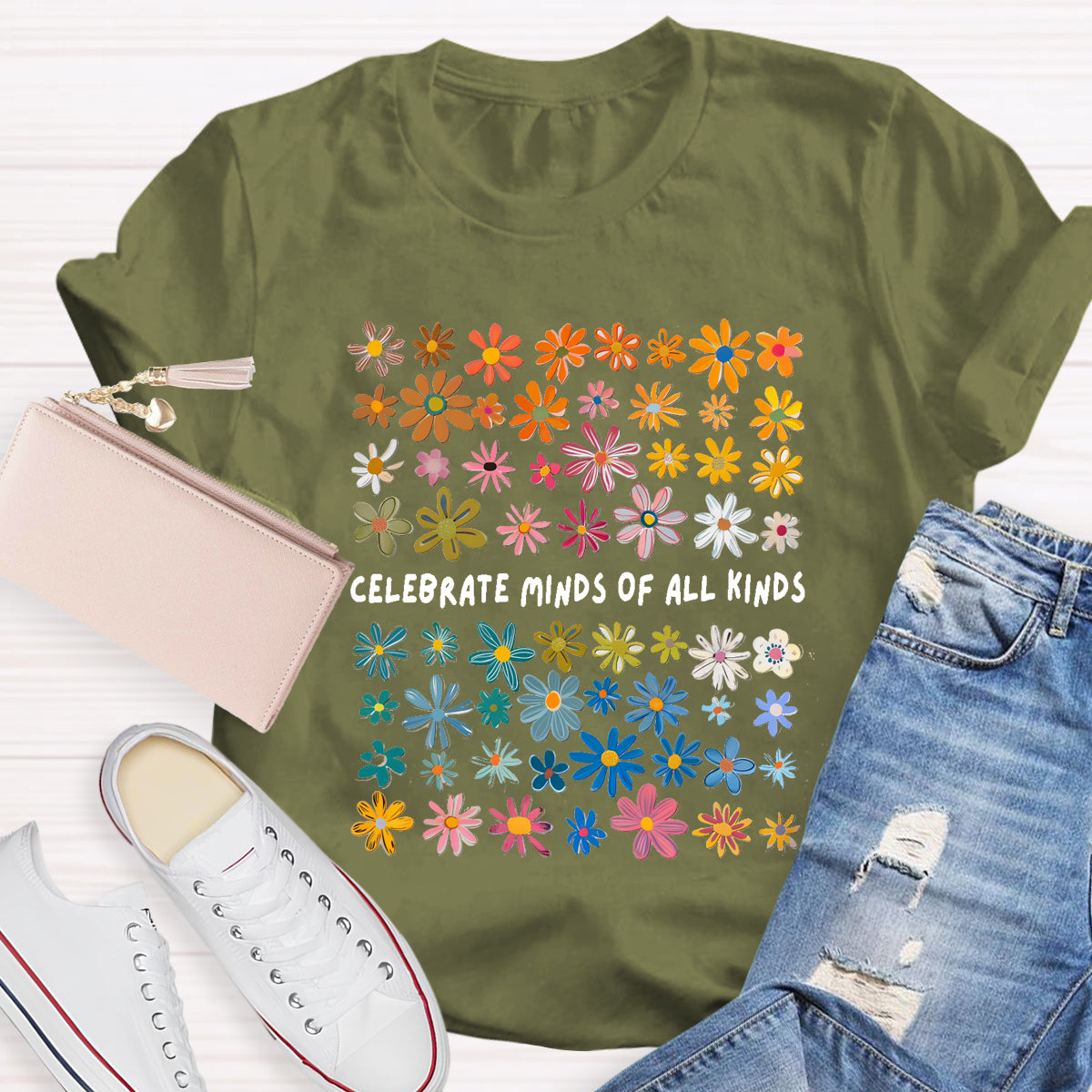 Celebrate Minds of All Kinds Floral Special Education Teacher T-Shirt