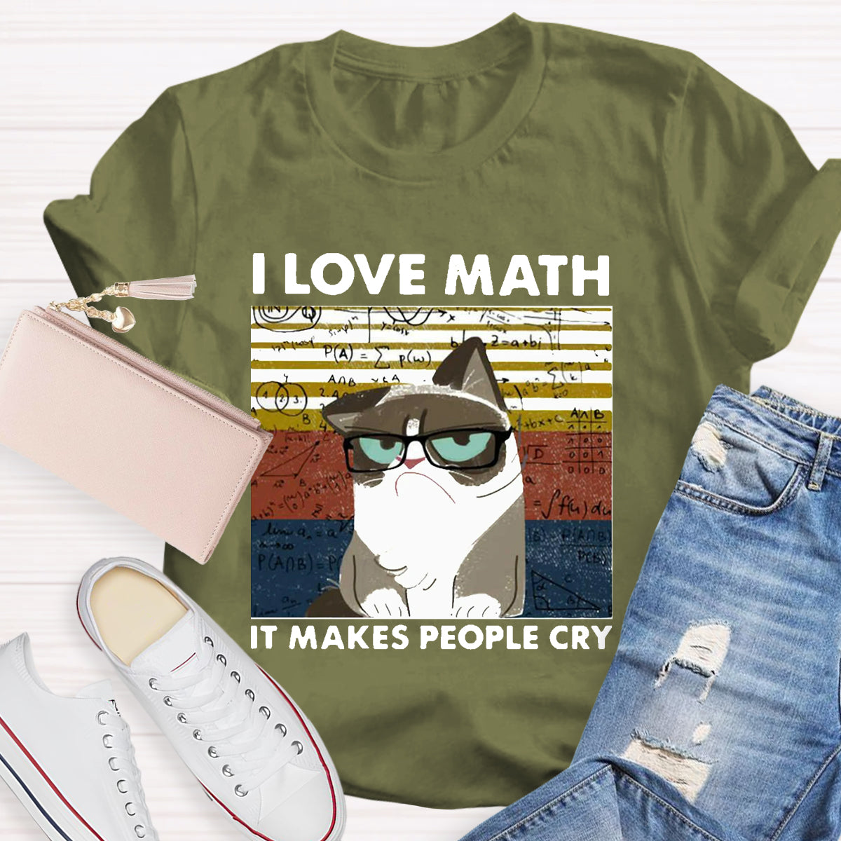 I Love Math It Makes People Cry Funny Cat T-Shirt