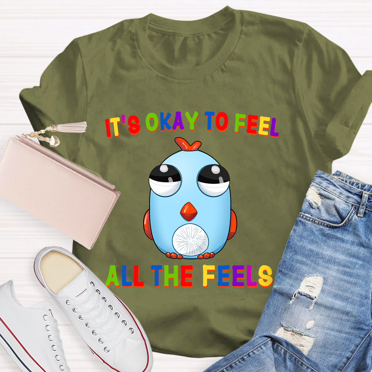 It's Okay To Feel All The Feels Funny Big-Eyed Chicken T-Shirt