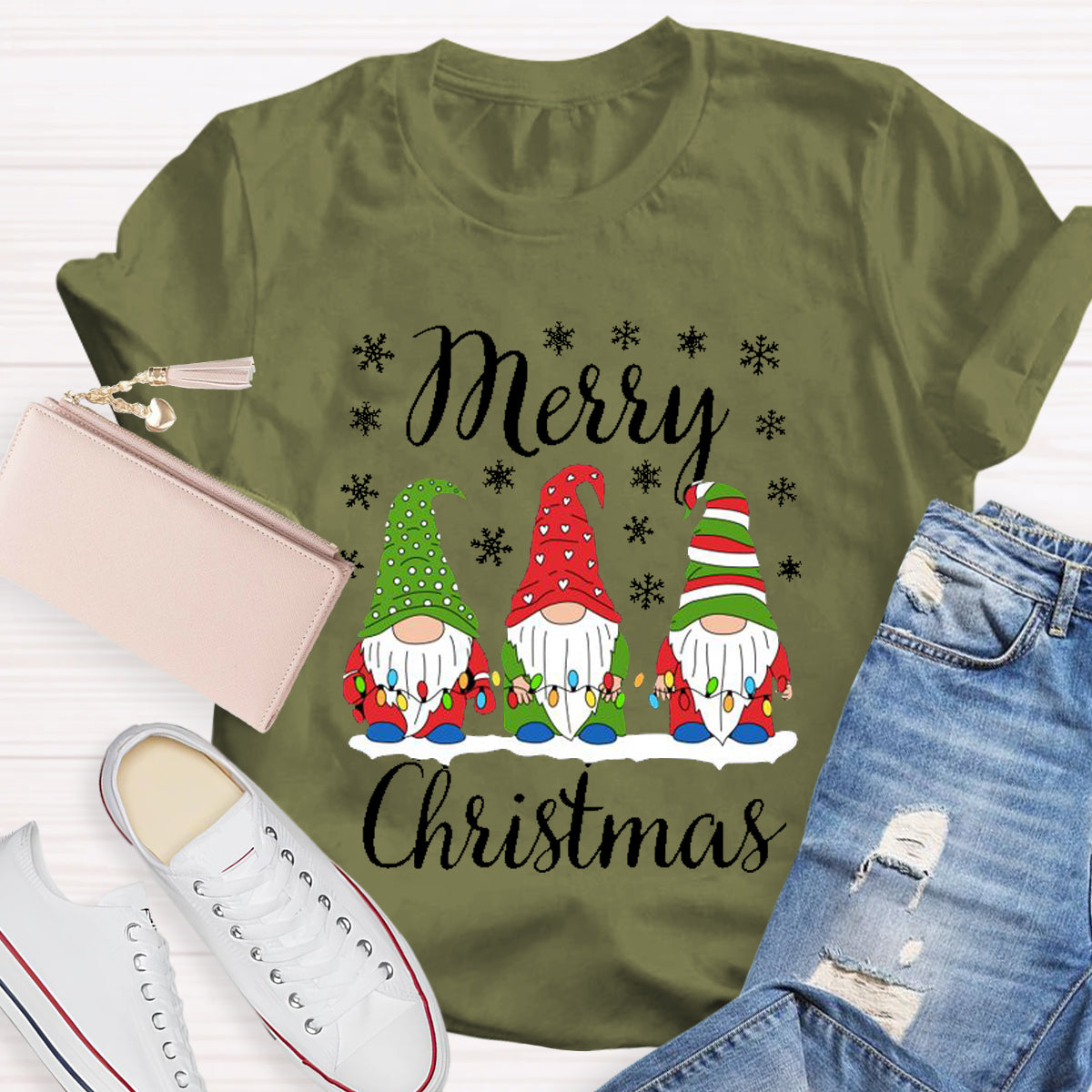 Merry Christmas Three Gnomes Light T-Shirt