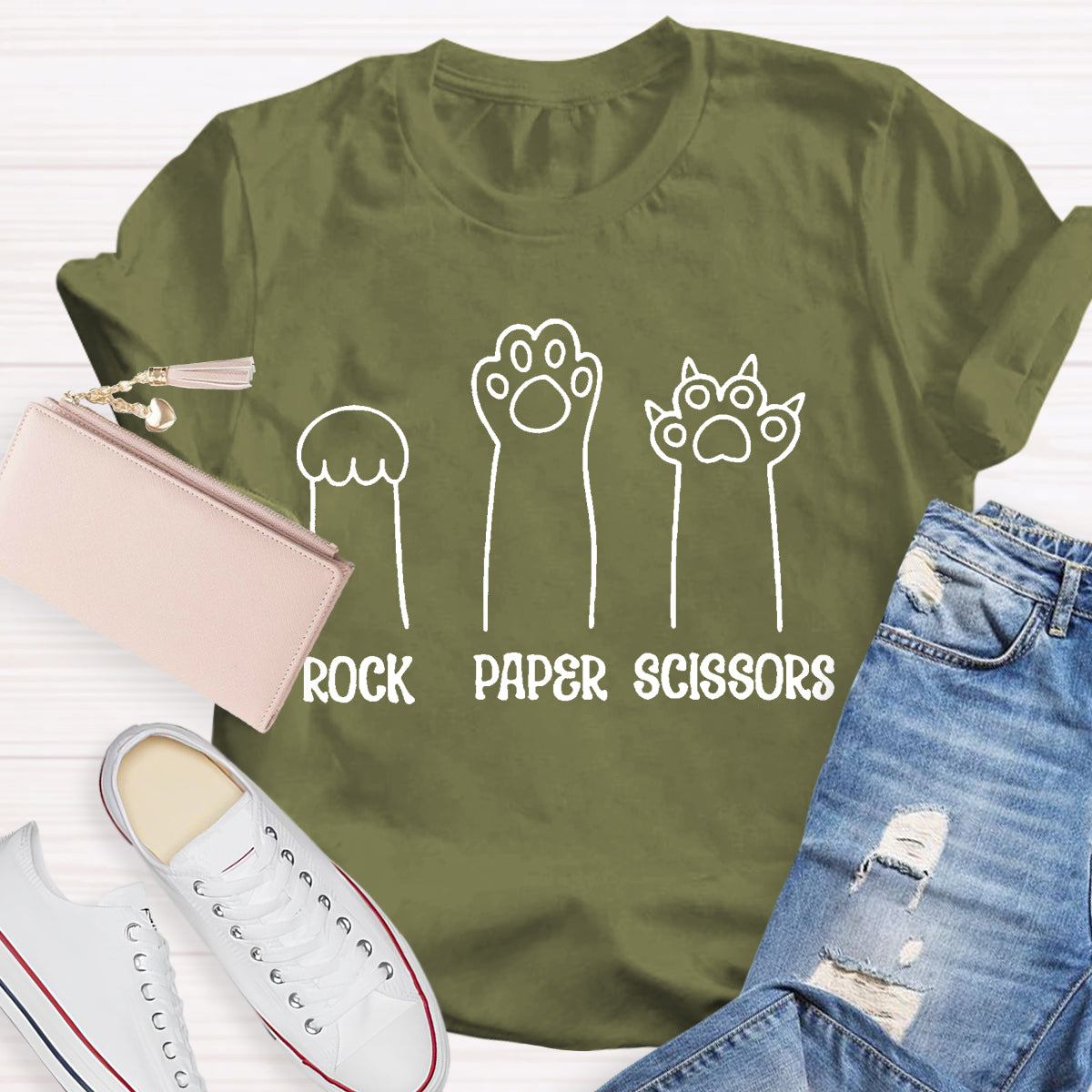 Rock Paper Scissors Funny Cat Paw T-Shirt