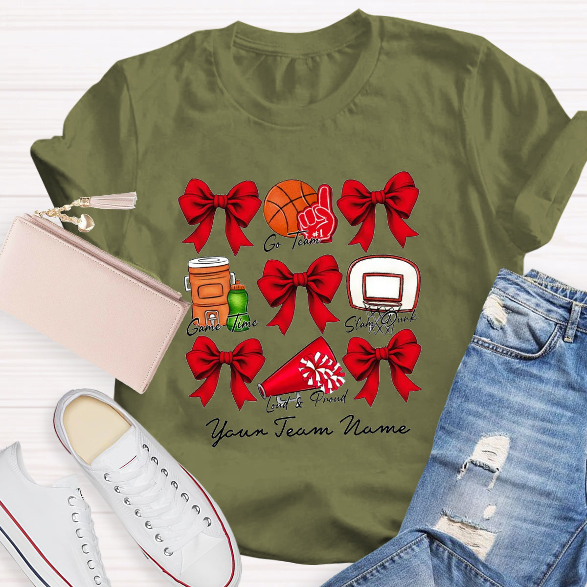 Personalized Team Name Basketball Bow T-Shirt