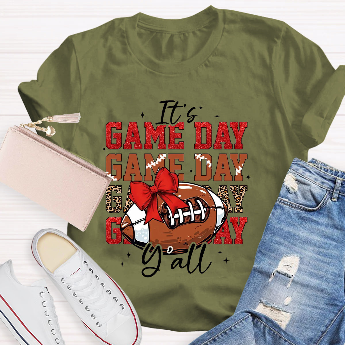 It's Game Day Yall Red Glitter T-Shirt