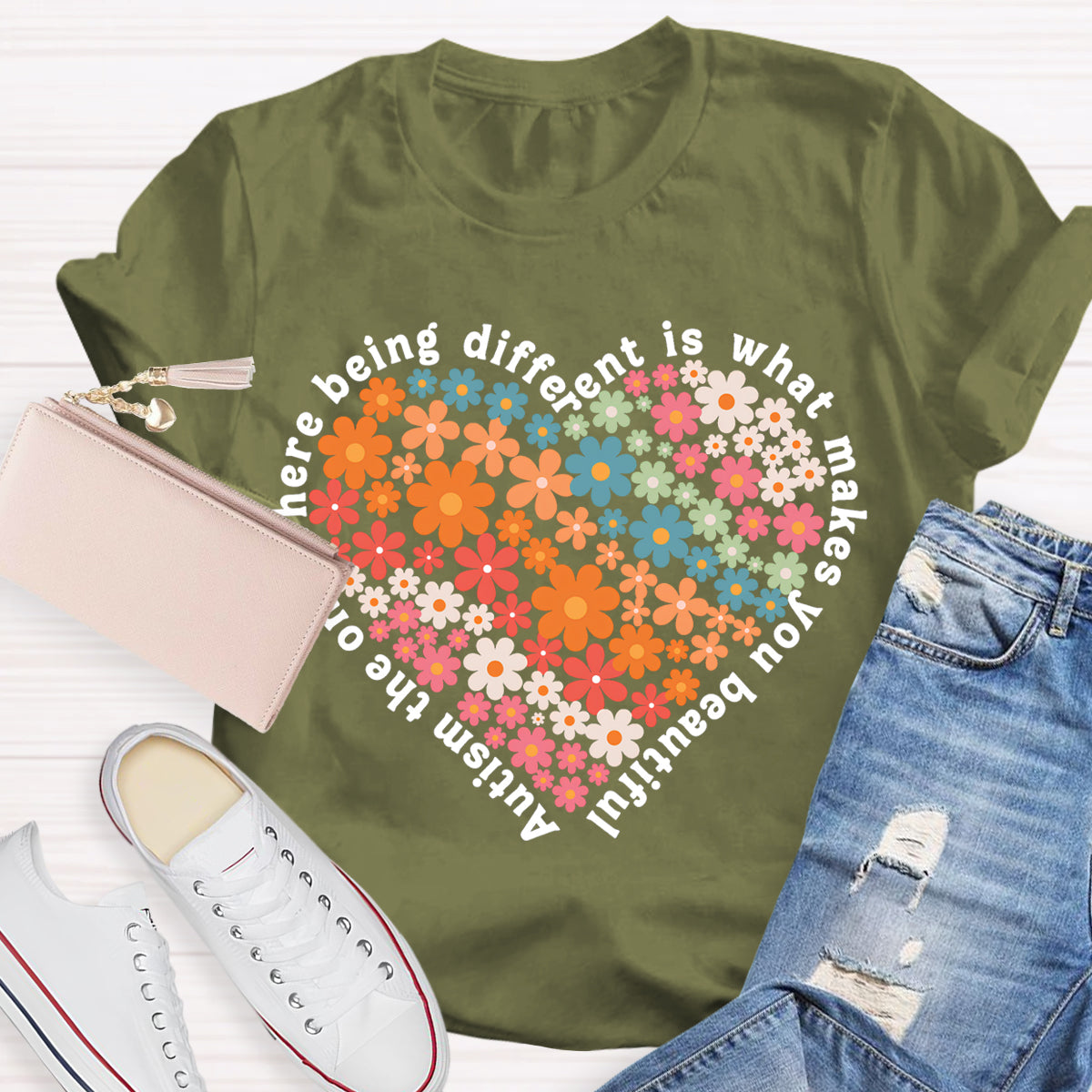 The One Where Being Different Is What Make You Beautiful Floral Heart T-Shirt