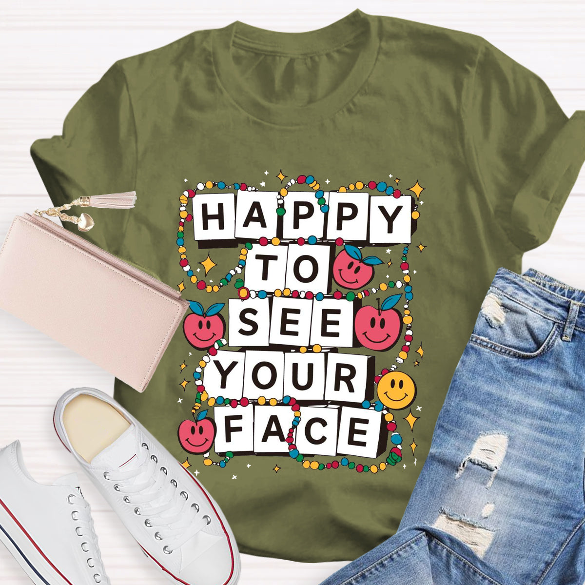 Apple Beads Happy To See Your Face T-Shirt