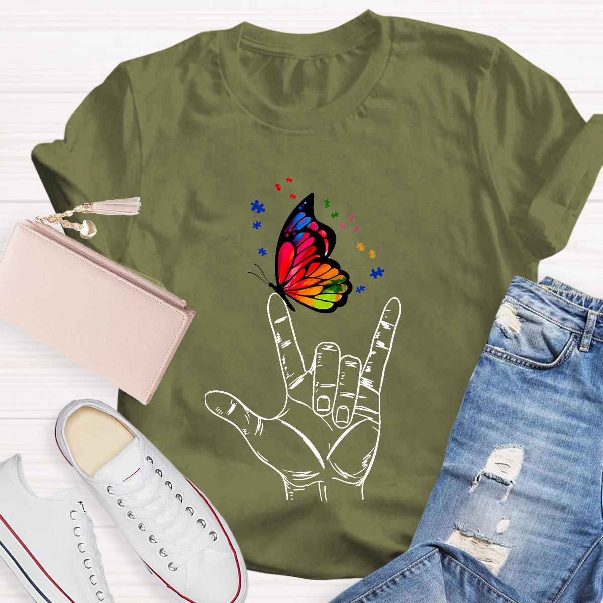 Love Sign Language Autism Butterfly T-Shirt