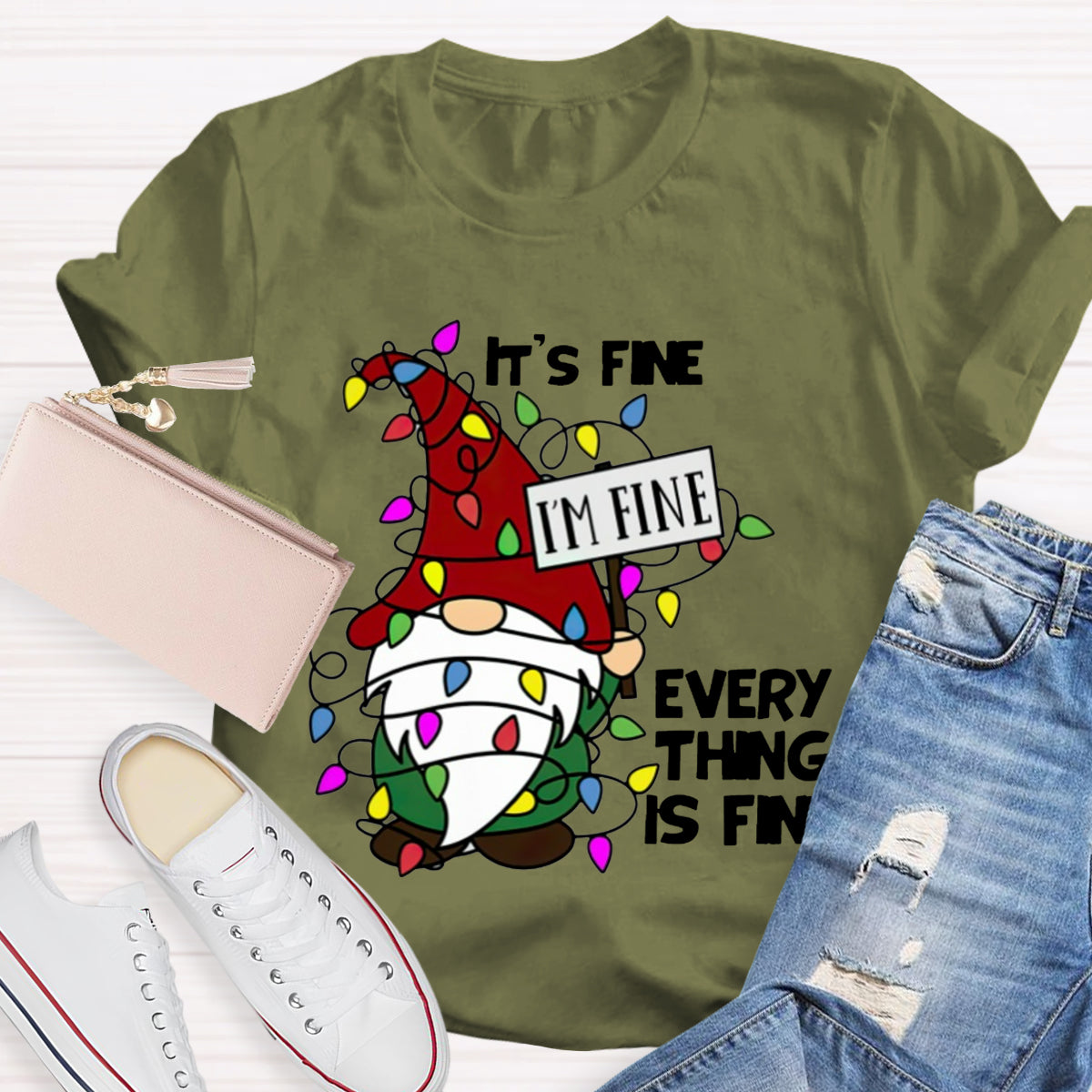 It's Fine I‘m Fine Everything Is Fine Gnome Christmas T-Shirt