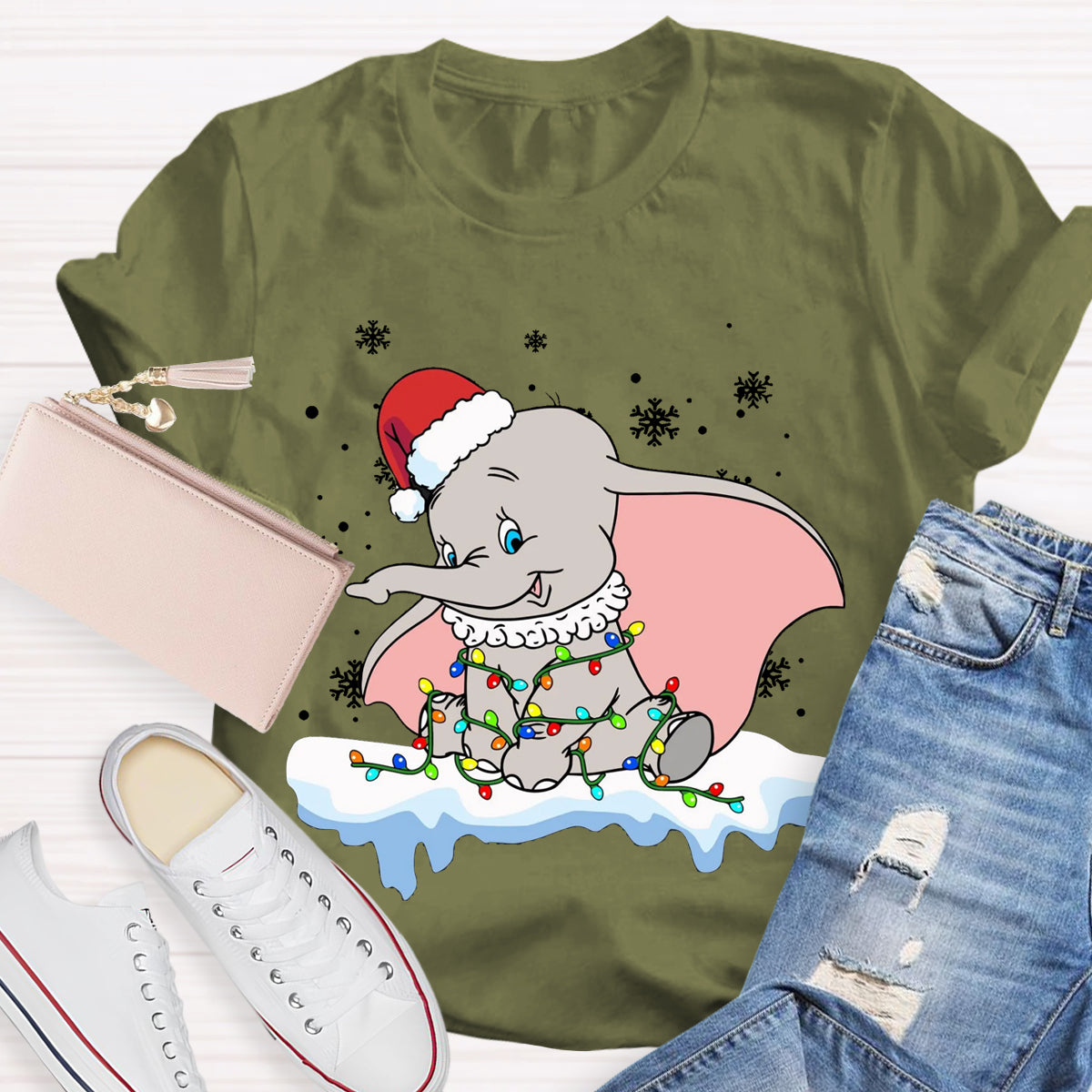 Cute Dumbo Flying Elephant Christmas T-Shirt