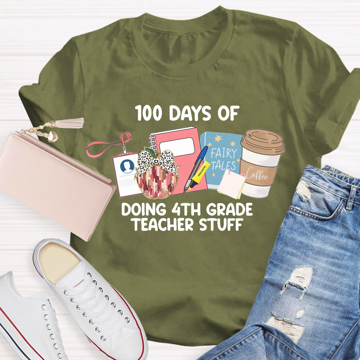 Personalized Grade 100 Days Of Doing 4th Grade Teacher Stuff T-Shirt