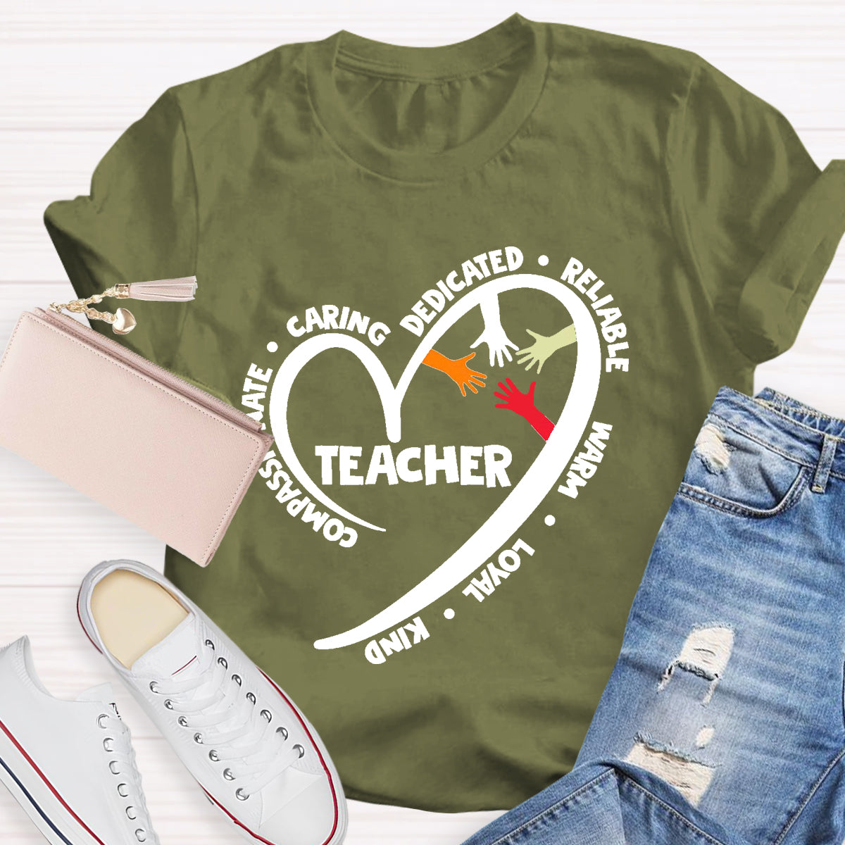 Teacher Life Character Compassionate Caring Dedicated Reliable Warm Loyal kind T-Shirt