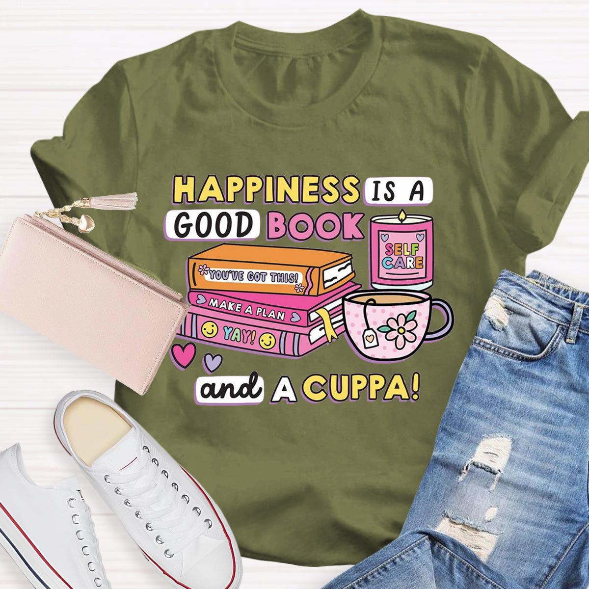 Happiness Is A Good Book And A Cuppa T-Shirt