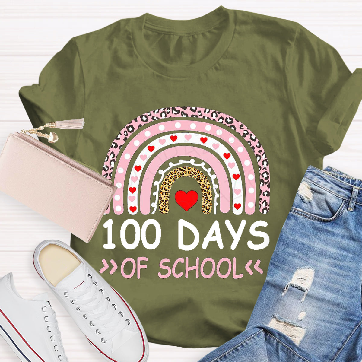 100 Days Of School Apple Rainbow Teacher T-Shirt