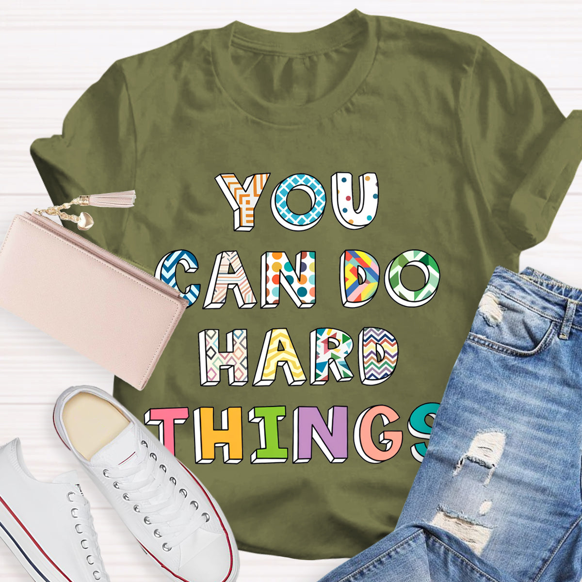 You Can Do Hard Things Colorful Printed T-Shirt