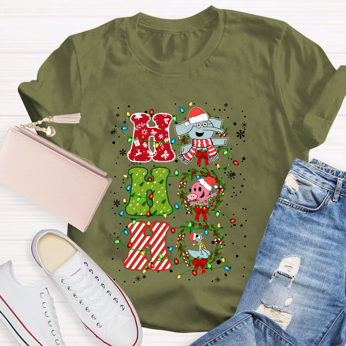 Ho Ho Ho The Elephant And Friends Merry Christmas T-Shirt