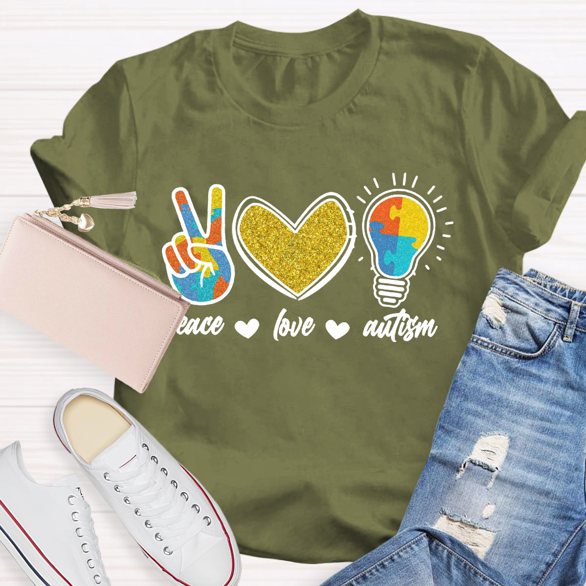 Peace Love Autism Teacher T-Shirt