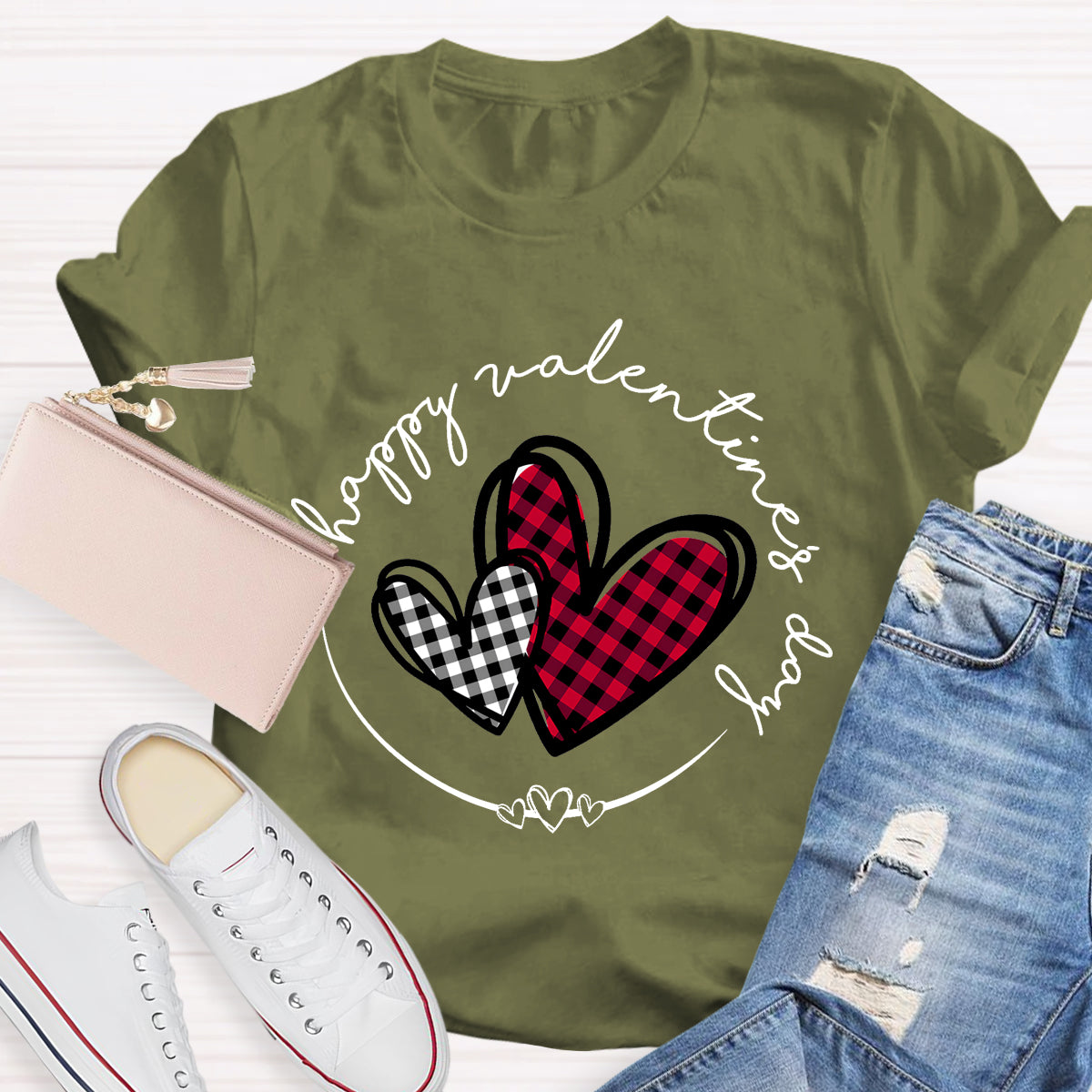 Plaid Heart Valentines Day T-Shirt