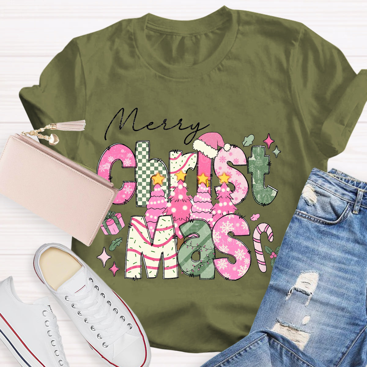 Merry Christmas Vibes Teacher T-Shirt