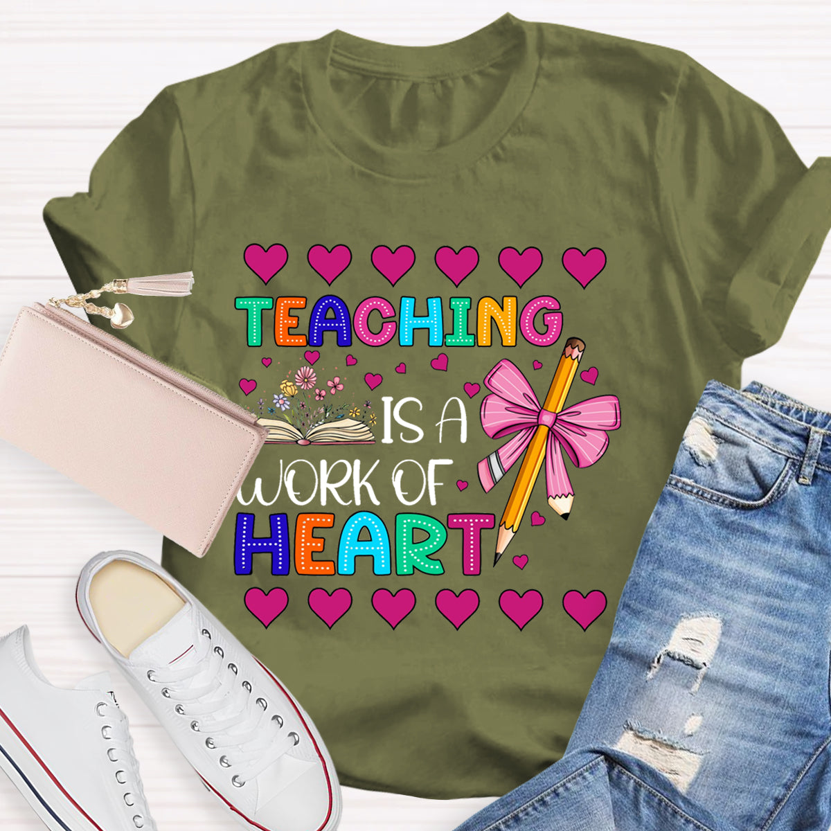 Teaching is Heart Work Pink Heart T-Shirt