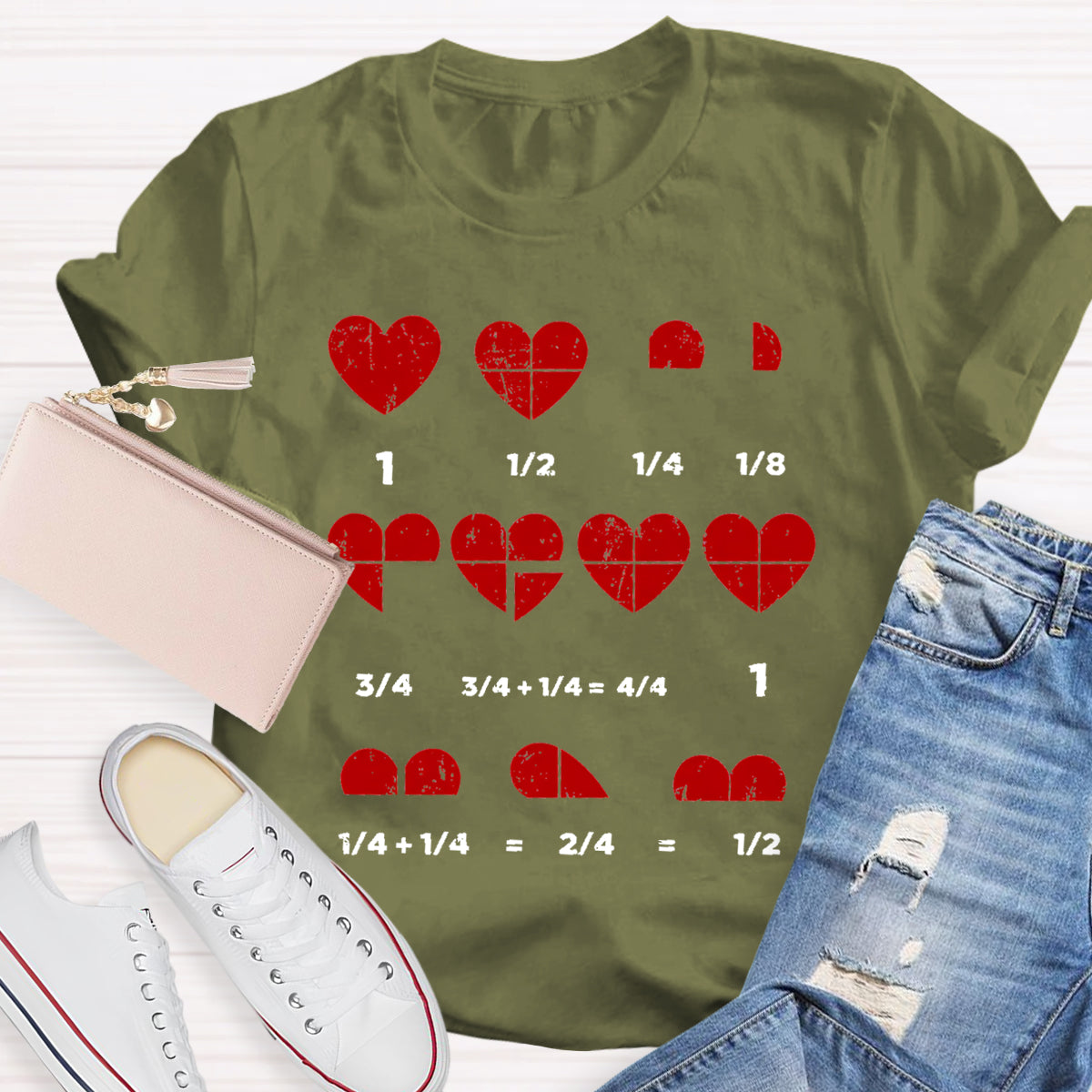 Valentines Day Fractions Heart Funny Math Teacher T-Shirt