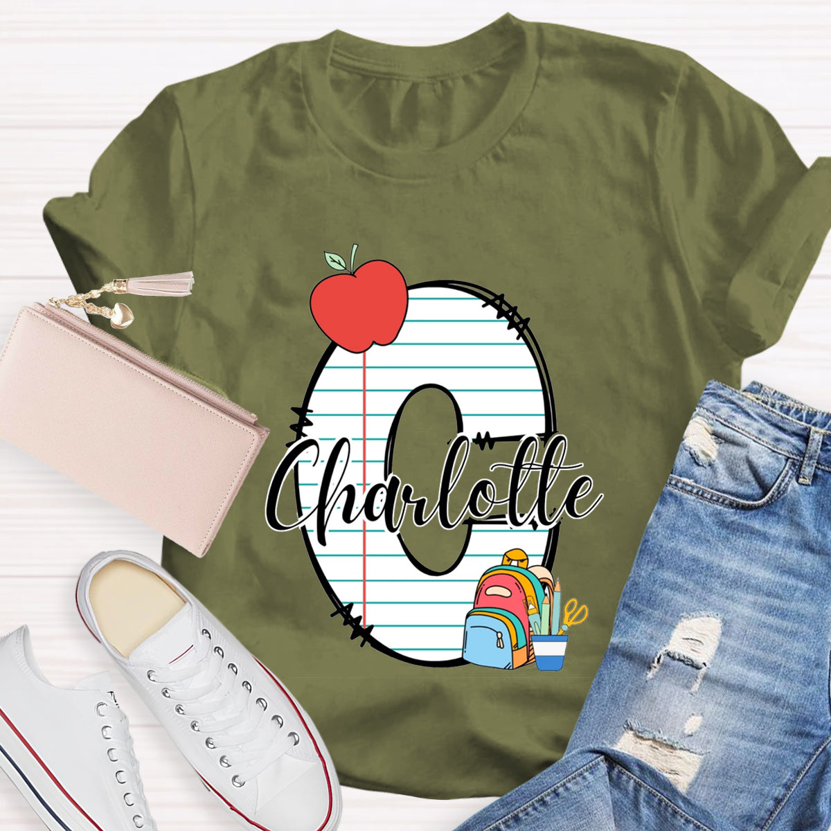 Personalized Name Apple Check Letter T-Shirt