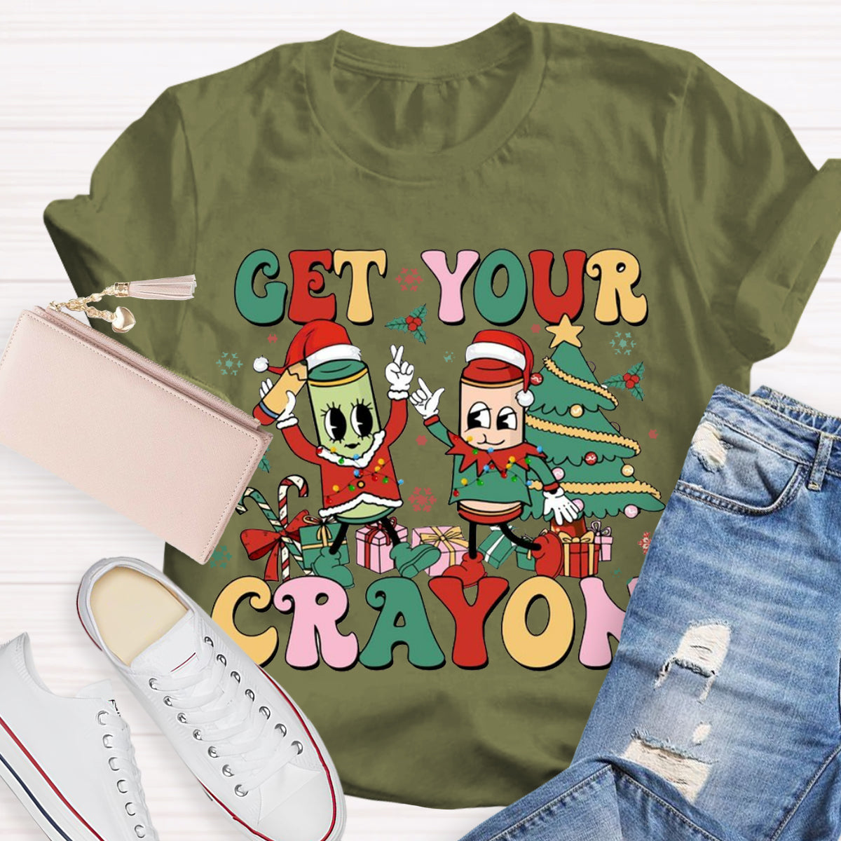 Christmas Get Your Crayon Art Teacher  T-Shirt