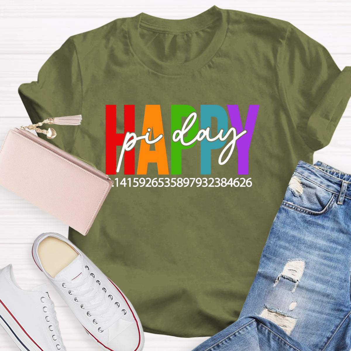 Happy Pi Day Colorful Letter Teacher T-Shirt