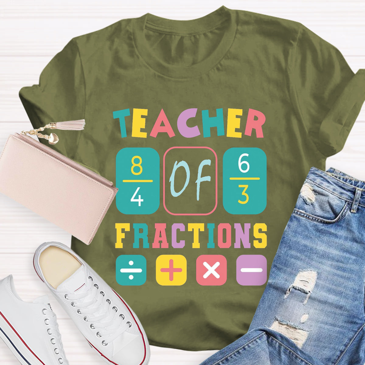 Teacher Fractions Funny Math Teacher T-Shirt