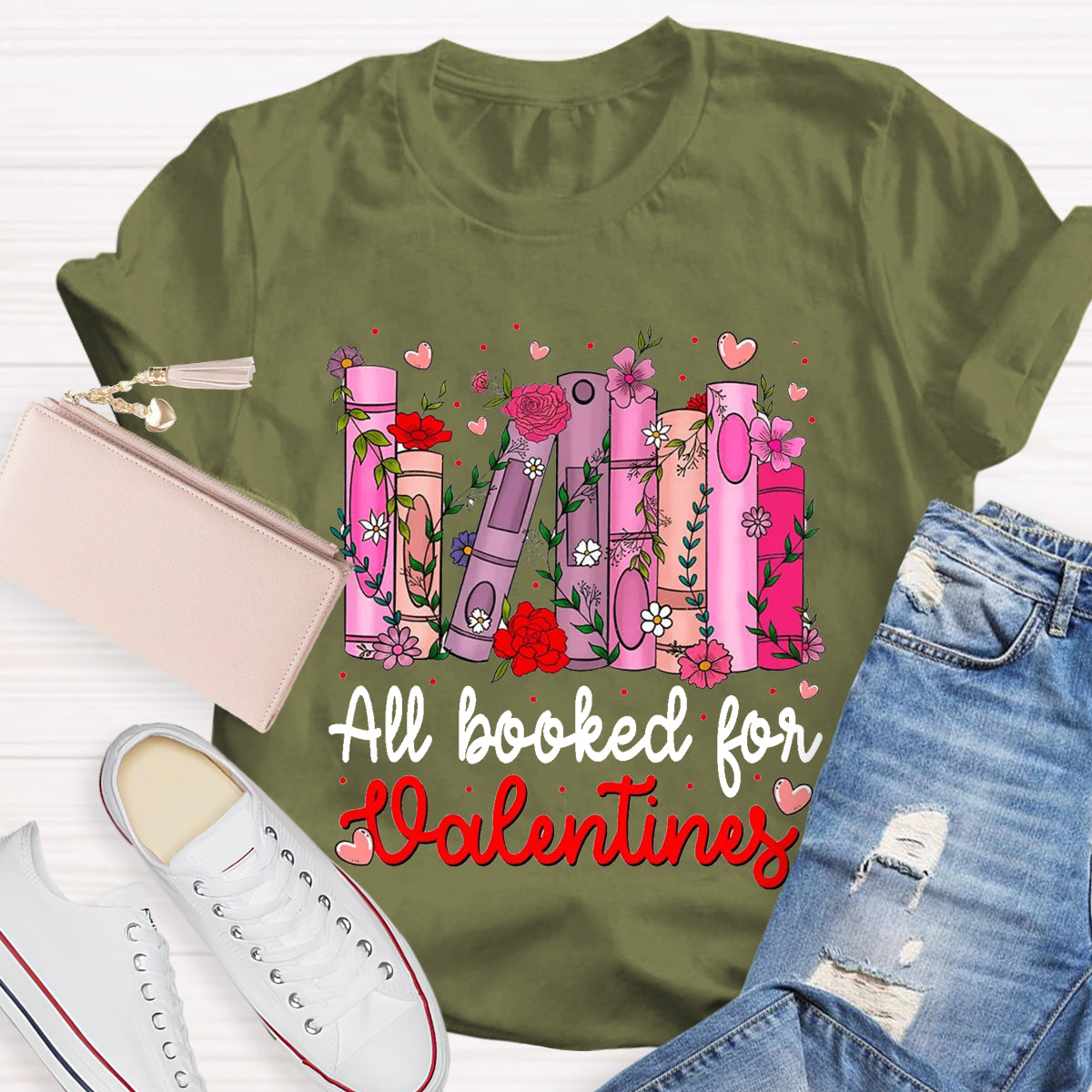 All Booked For Valentines Pink Flower T-Shirt