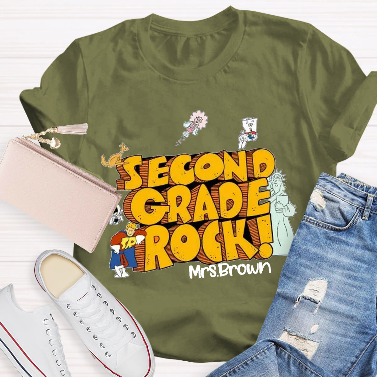 Personalized Grade And Name Rock Teacher T-Shirt