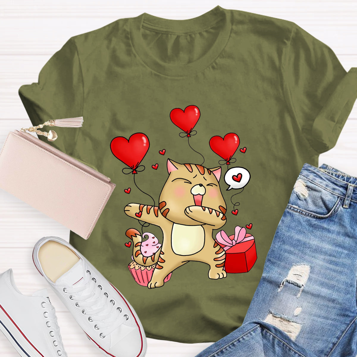 Valentine's Day Cartoon Cat T-Shirt