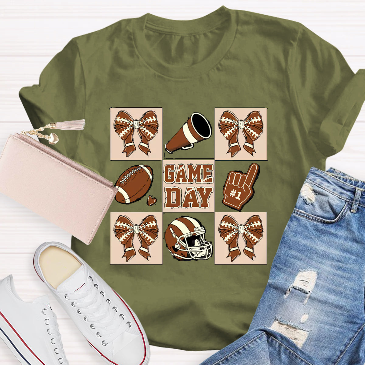 Game Day Bow Tie Baseball Teacher T-Shirt