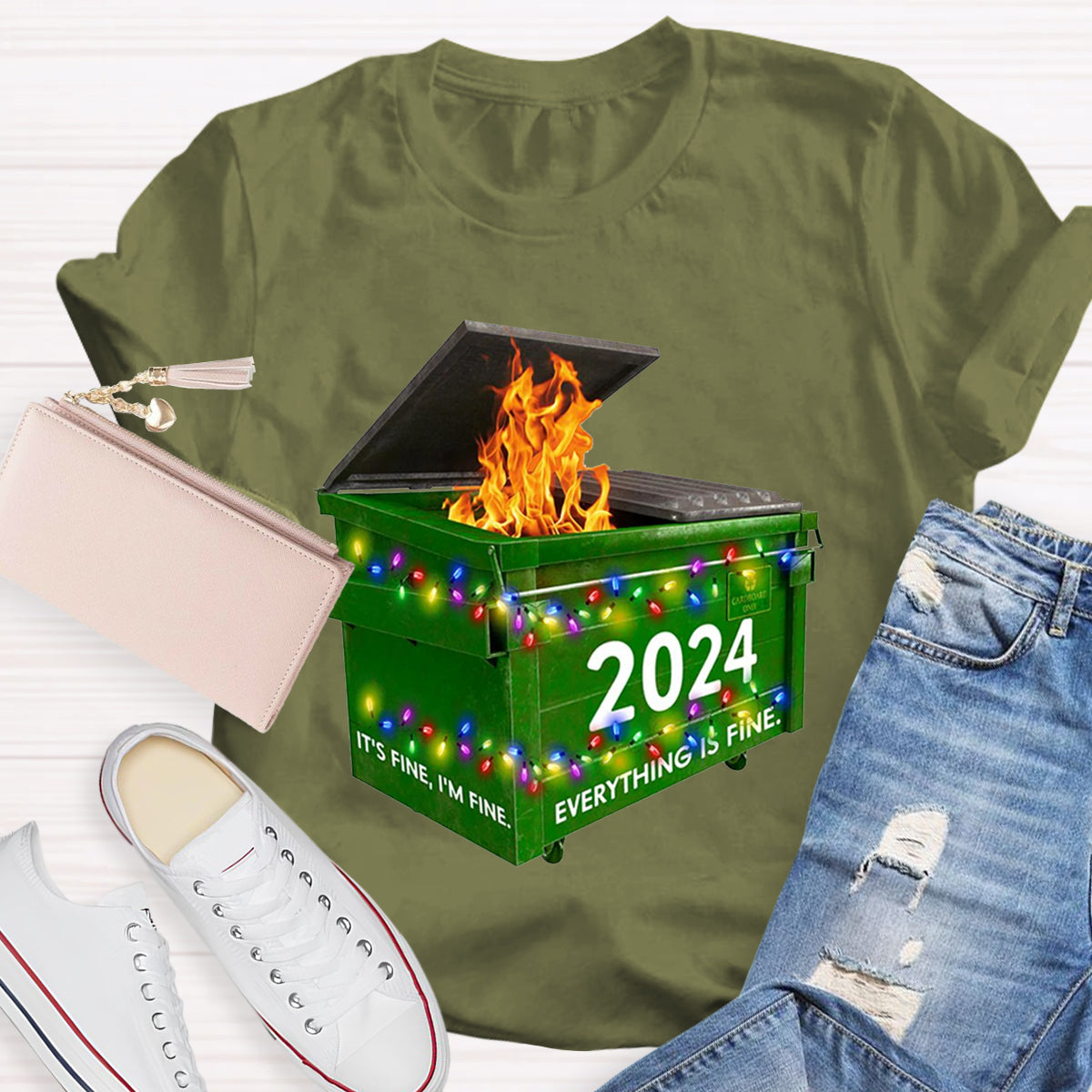 Everything Is Fine Funny Dumpster Fine Christmas T-Shirt