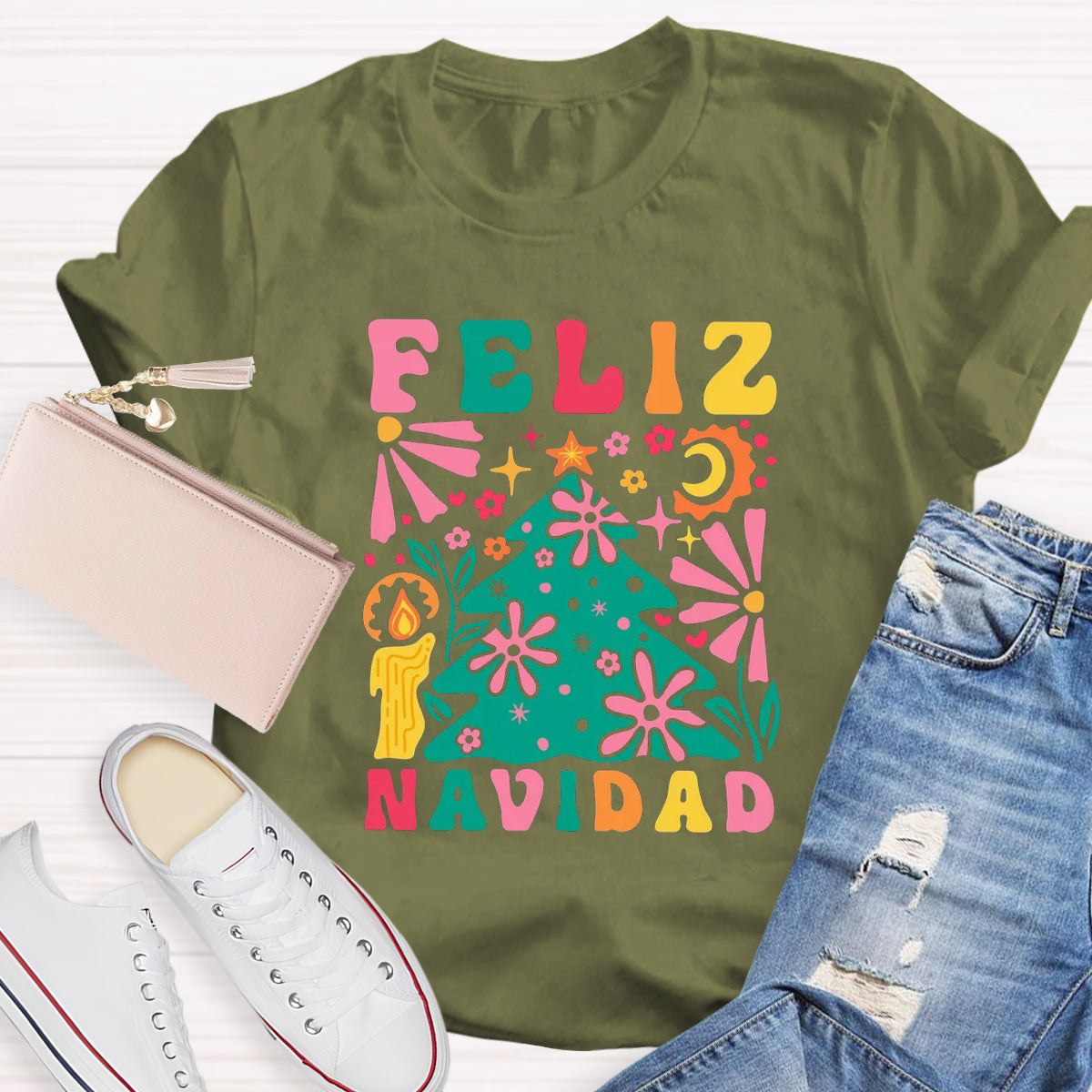 Feliz Navidad Spanish Christmas Teacher T-Shirt