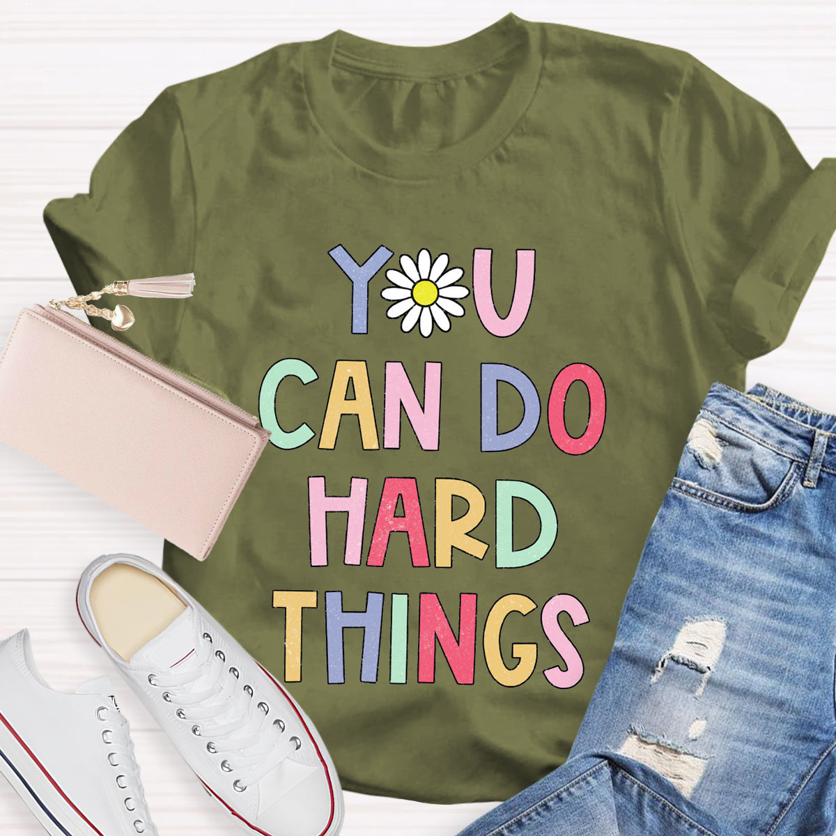 Floral You Can Do Hard Things T-shirt