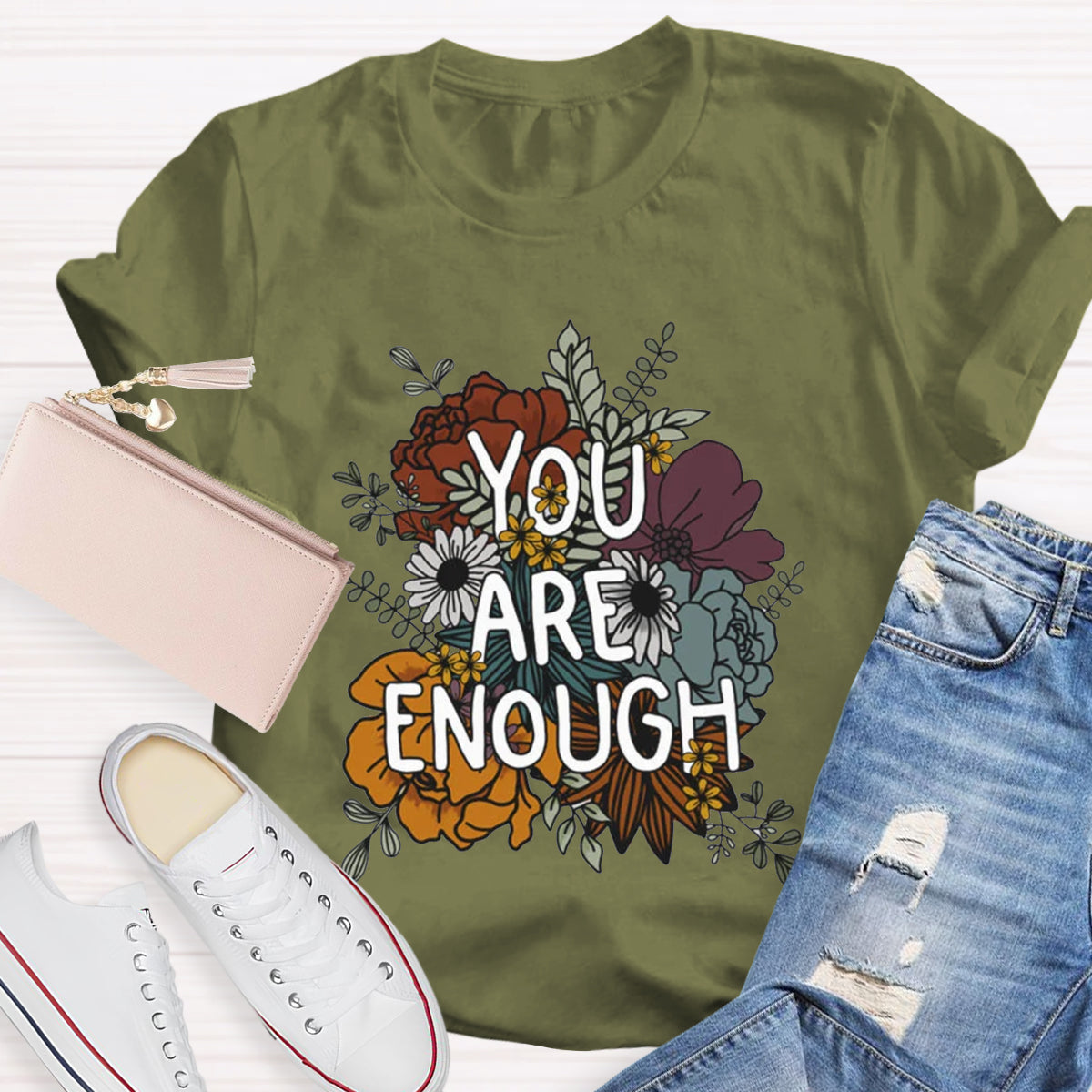 You Are Enough Floral Printed T-Shirt