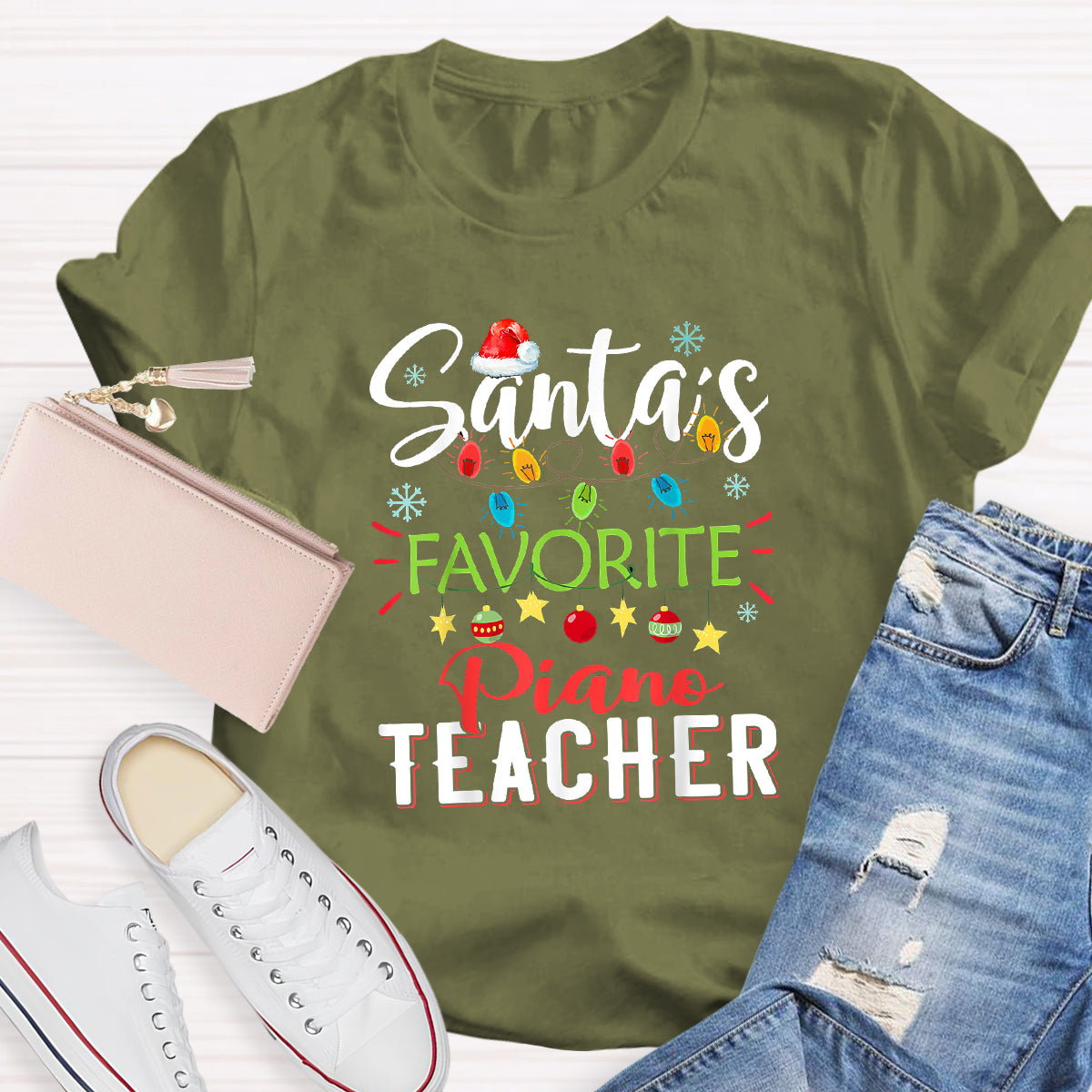 Personalized Subject Santa's Favorite Piano Teacher T-Shirt