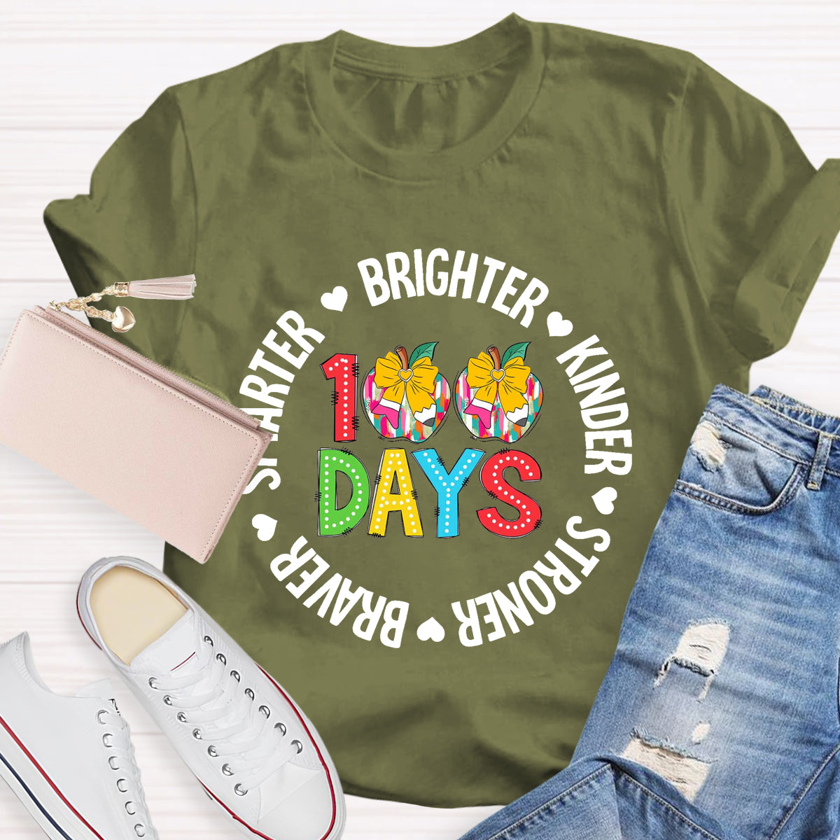 100 Days Brighter Kinder Teacher T-Shirt