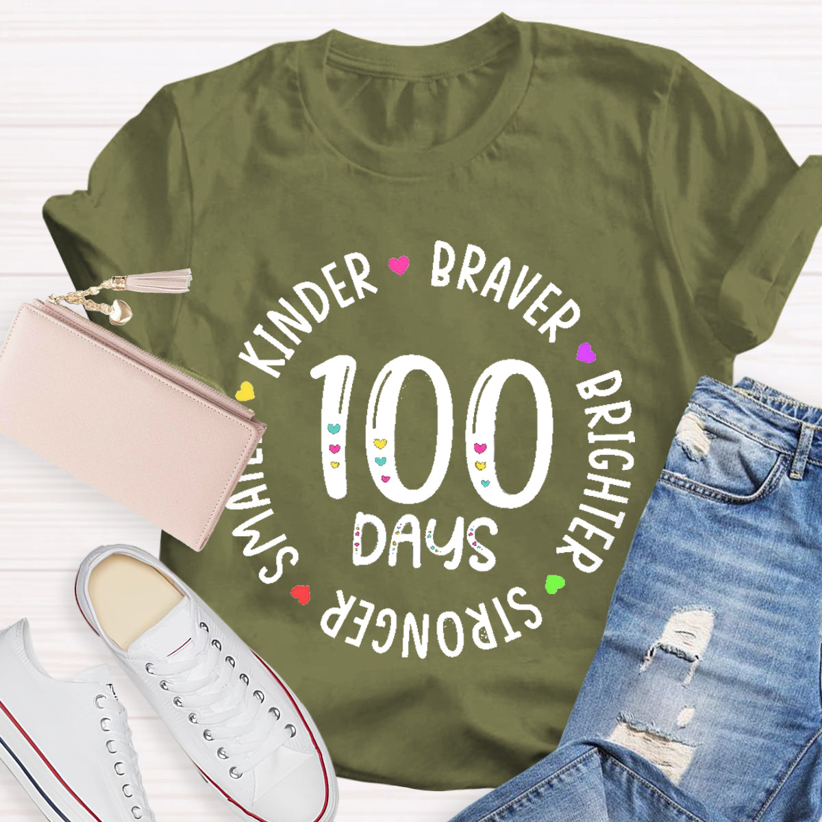 100 Days Braver Brighter Smarter Teacher T-Shirt