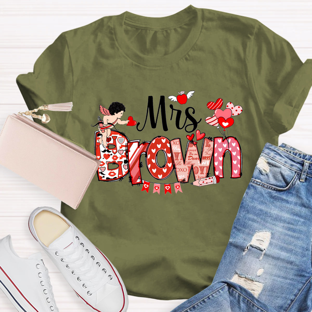 Personalized Name Teacher Valentine's Day T-Shirt