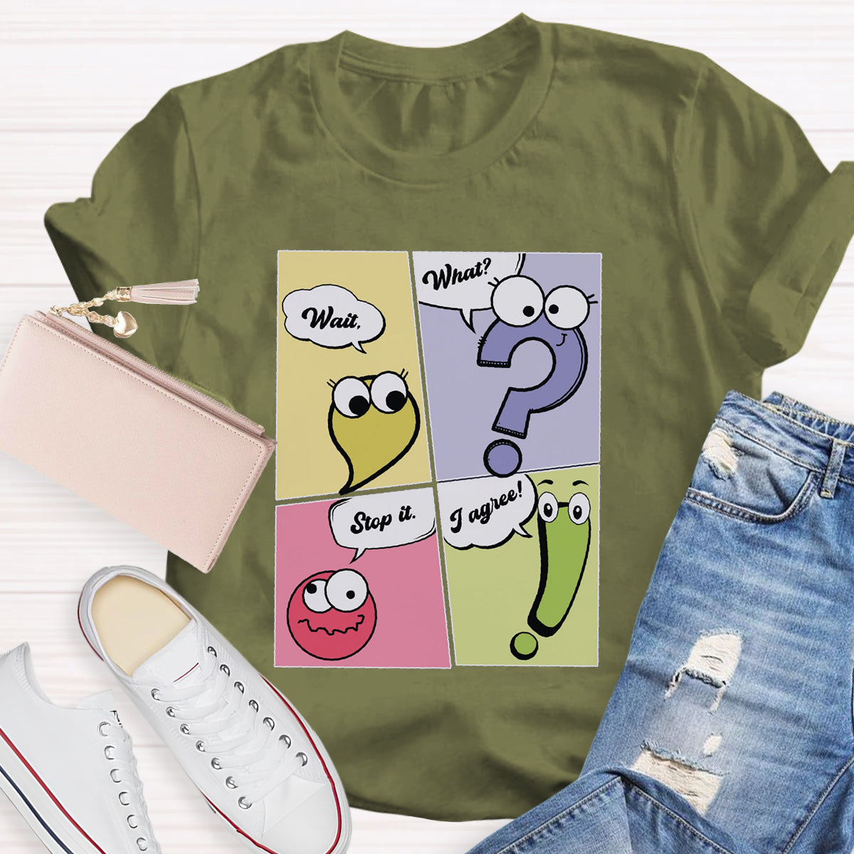 Wait What Stop It I Agree Funny Grammar Teacher T-Shirt